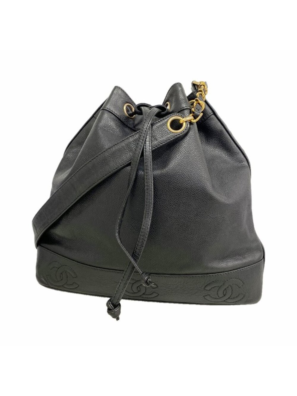 Chanel Shoulder Bag Triple Coco Caviar Leather Black Gold